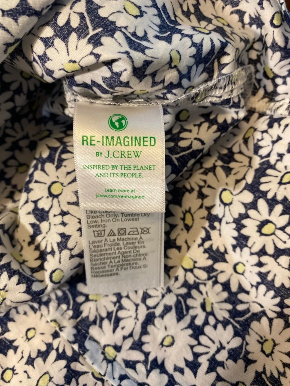 J. Crew Women's Sleeveless Daisy Cotton Poplin Shirt Antique Navy Size Medium